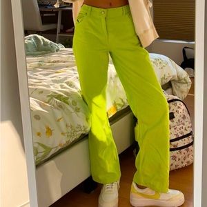 Neon green corduroy kids pants, size 14 from Pacsun.